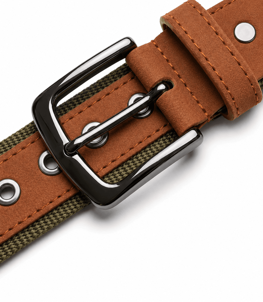 Heritage Canvas & Leather Casual Belt – Tan & Olive Green