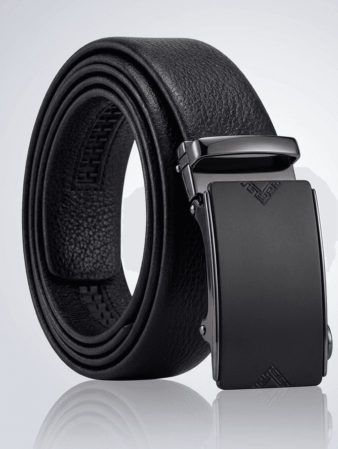 Premium Black Automatic Leather Belt – Matte Black Buckle