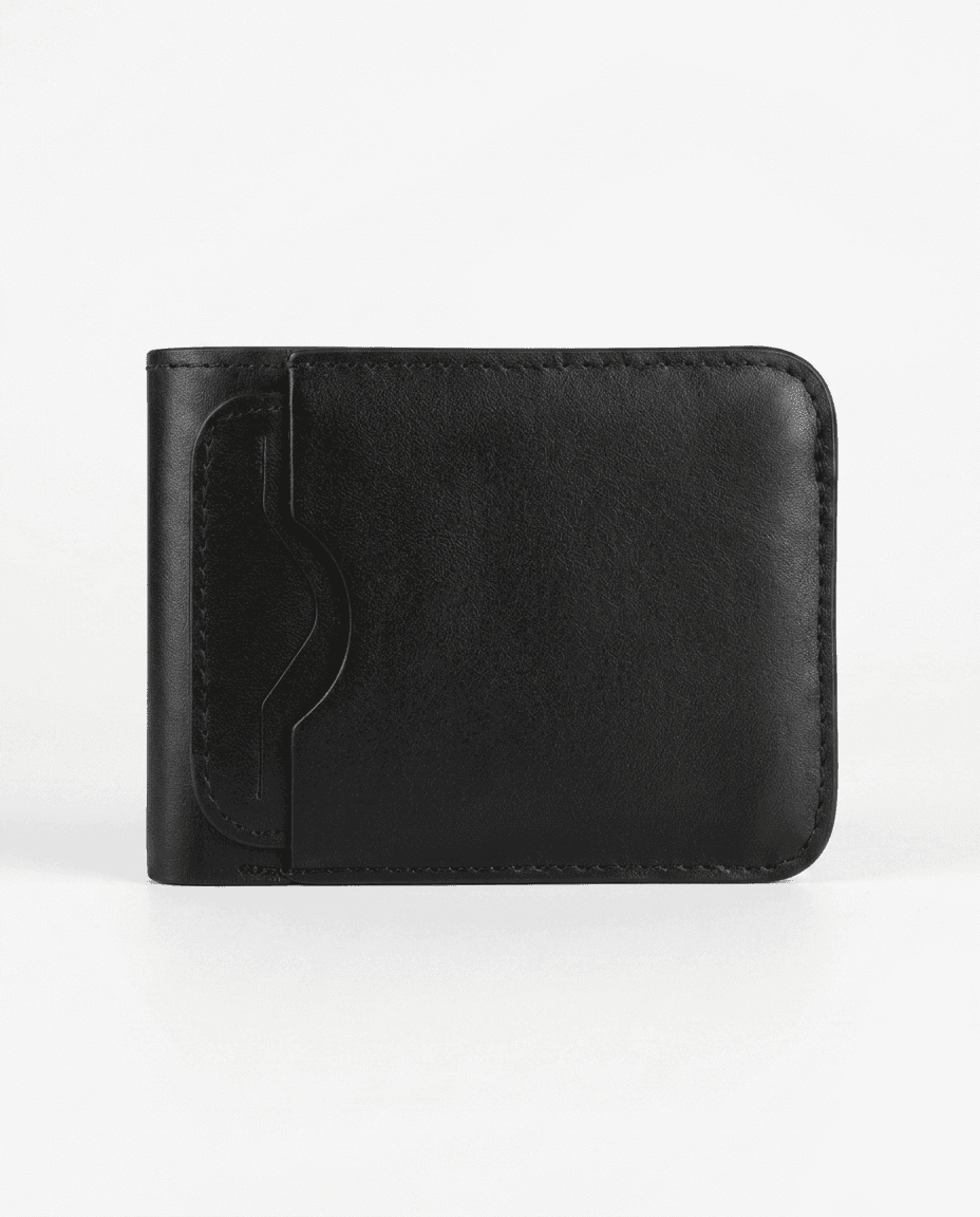 Premium Genuine Leather Minimalist Bifold Wallet with External Card Holder – Black
