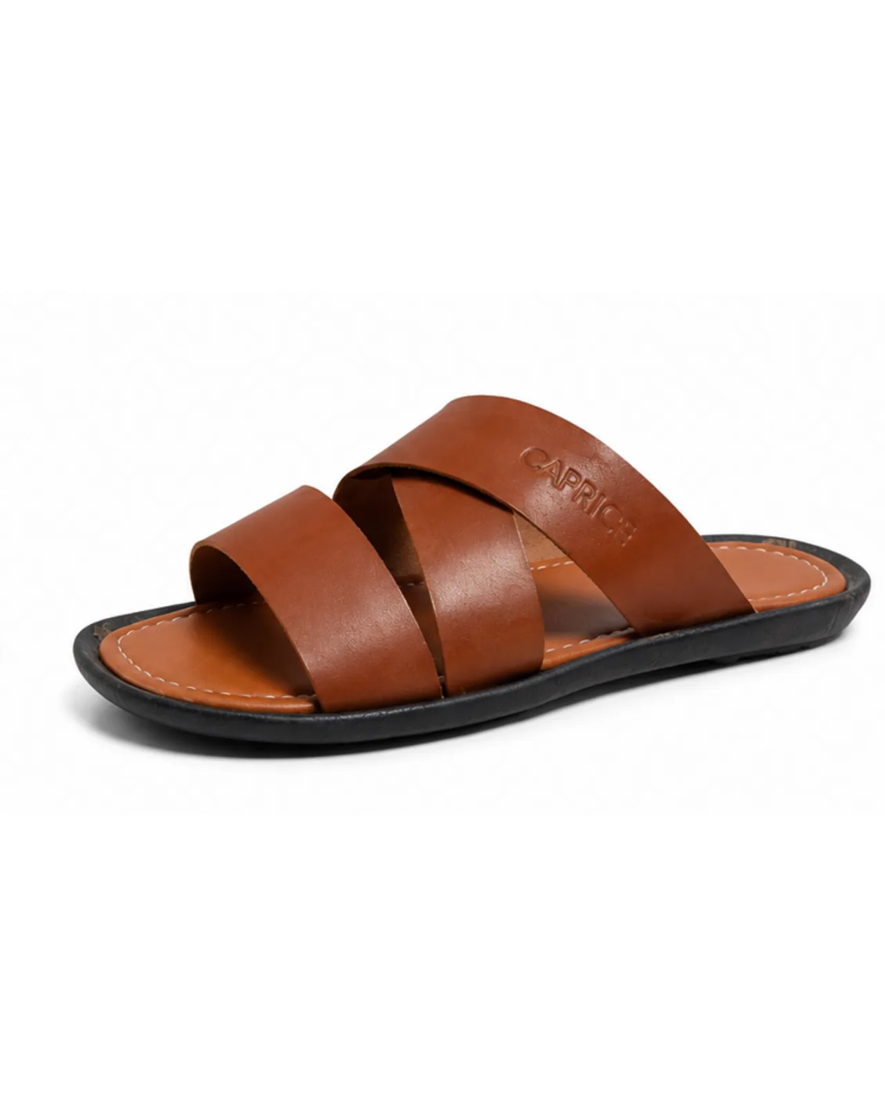 Cross Strap Leather Slide Slipper – Comfortable Rubber Insole