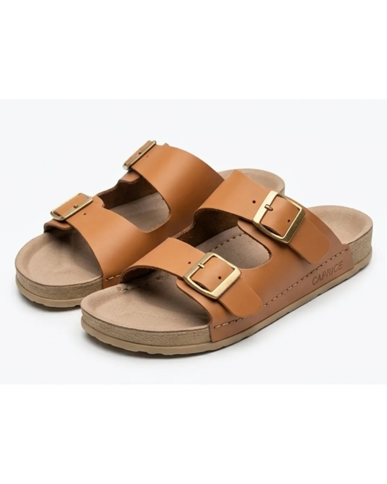 CAPRICE Handmade Natural Leather Double-Buckle Comfort Slippers